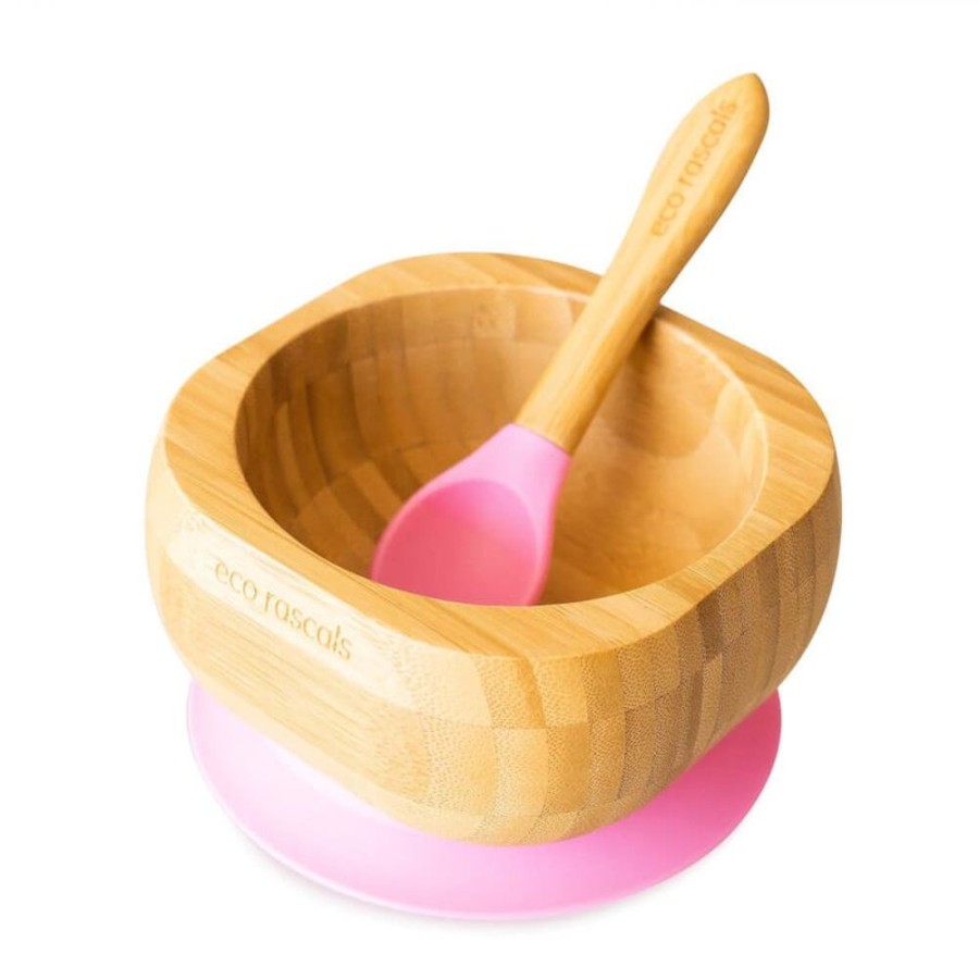 Feeding & Safety Eco Rascals | Bamboo Suction Bowl And Spoon Set - Pink