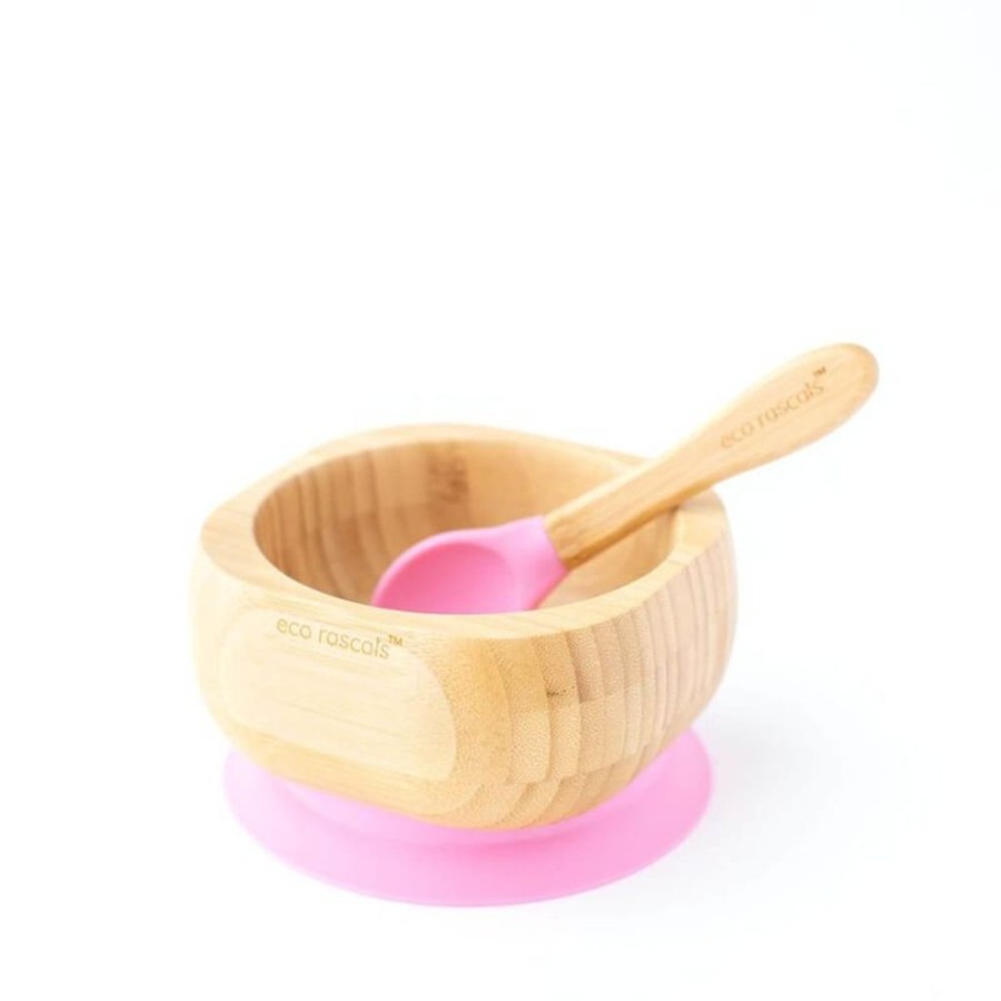 Feeding & Safety Eco Rascals | Bamboo Suction Bowl And Spoon Set - Pink