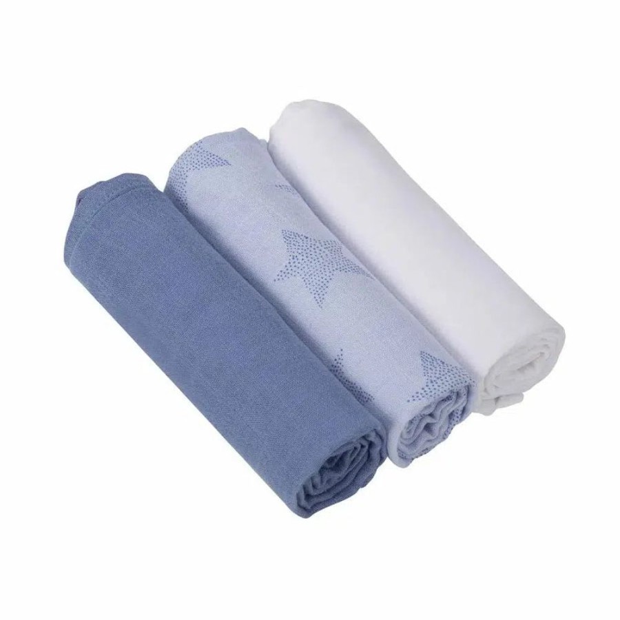 Feeding & Safety Clevamama | Bamboo & Cotton Muslin Cloth Set 3Pk - Blue