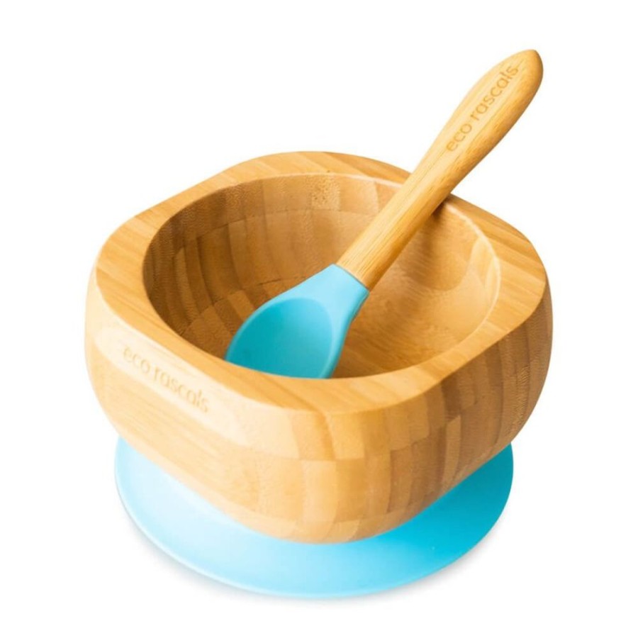 Feeding & Safety Eco Rascals | Bamboo Suction Bowl And Spoon Set - Blue