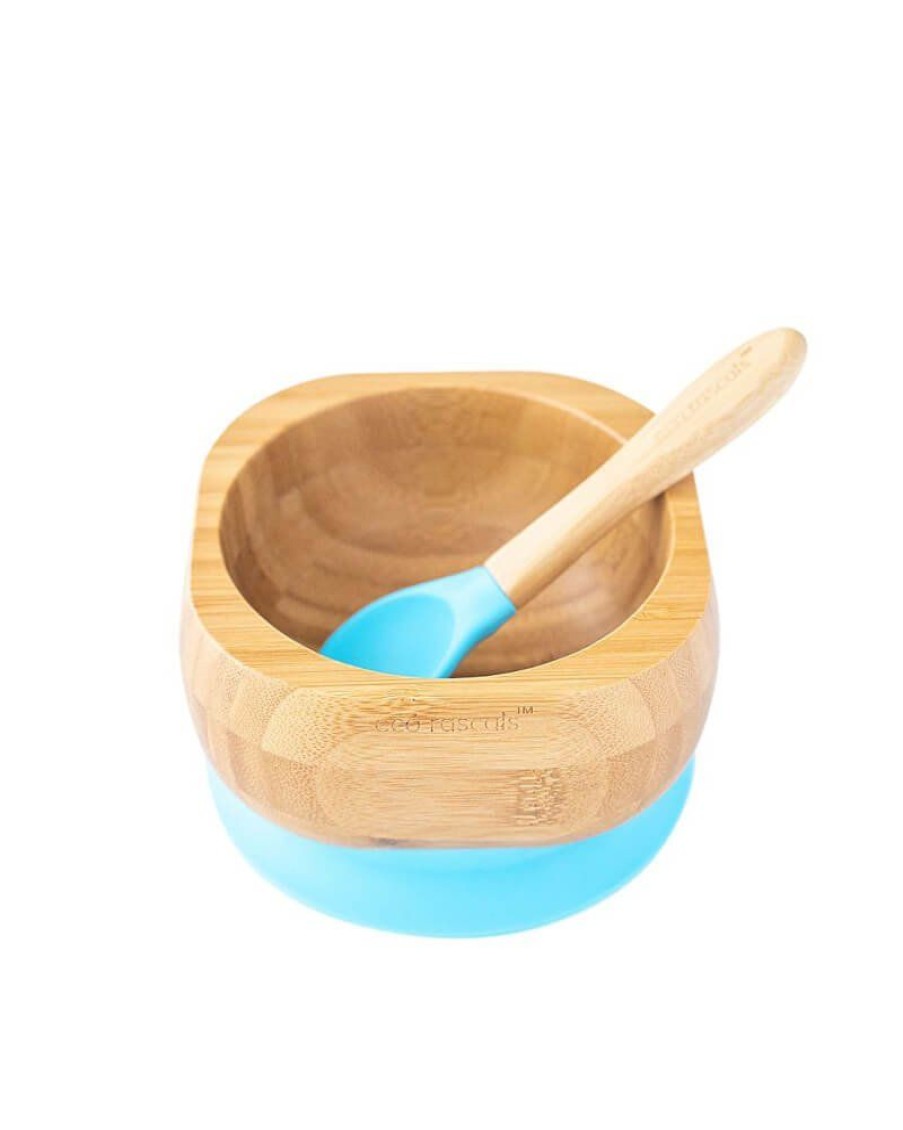 Feeding & Safety Eco Rascals | Bamboo Suction Bowl And Spoon Set - Blue