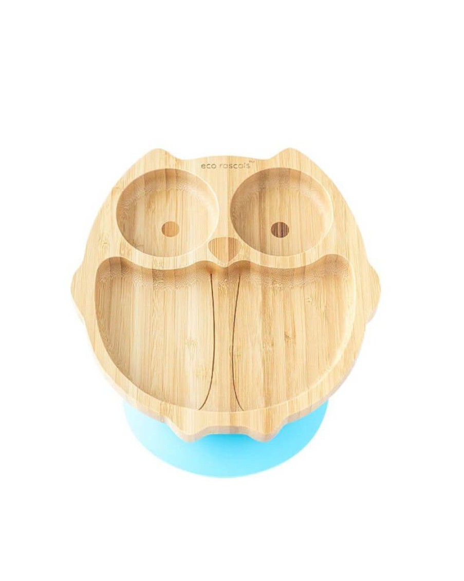 Feeding & Safety Eco Rascals | Bamboo Owl Suction Plate - Blue