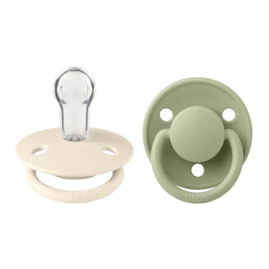 Feeding & Safety BIBS | Silicone De Lux Round Soother 2Pk Onesize - Ivory/Sage