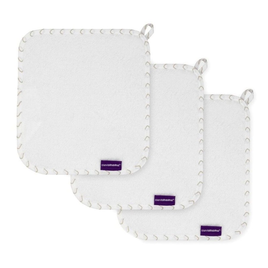 Bathing & Changing Clevamama | Bamboo Washcloth Set 3Pk - White & Grey