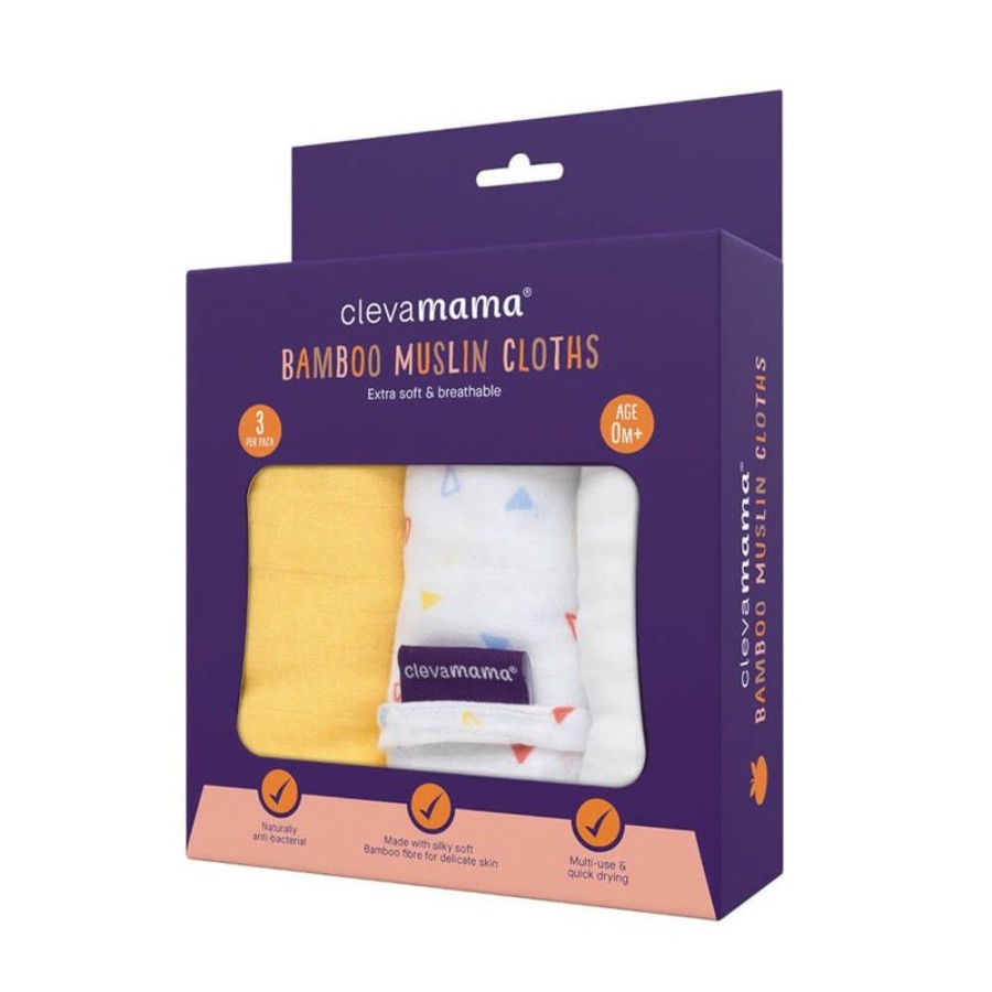 Feeding & Safety Clevamama | Bamboo & Cotton Muslin Cloth Set 3Pk - Yellow