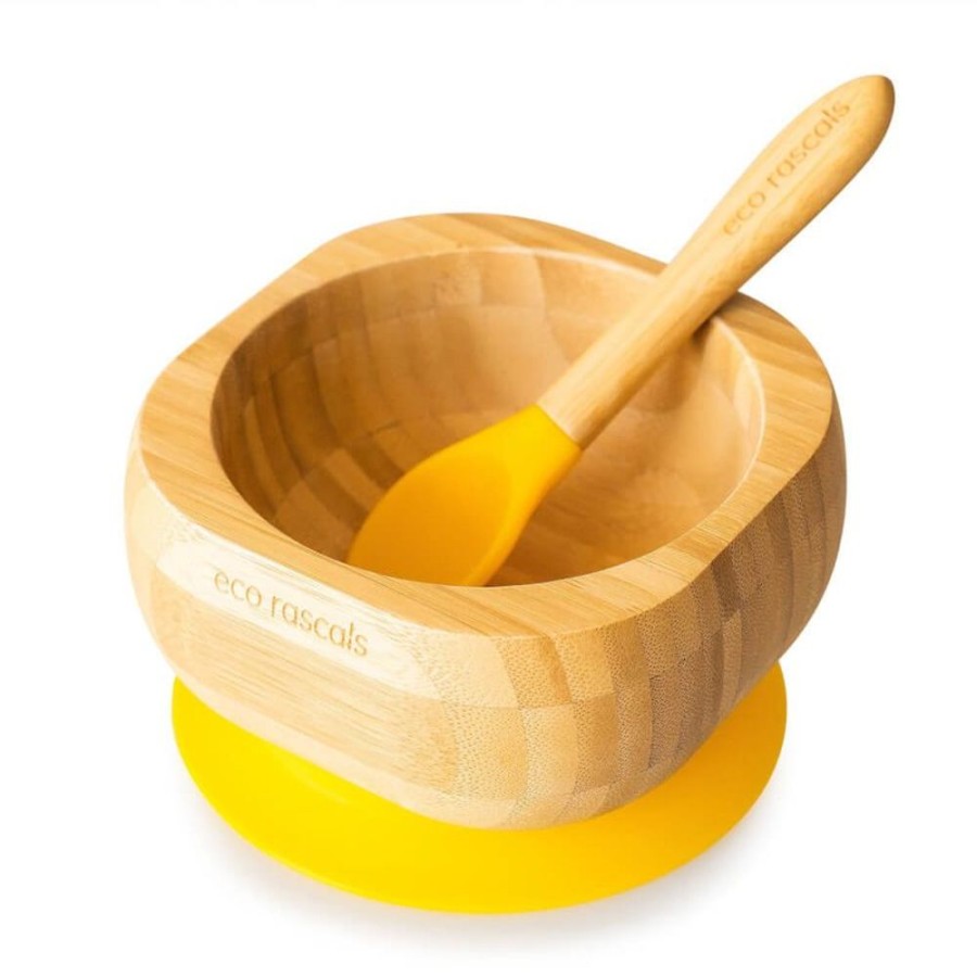 Feeding & Safety Eco Rascals | Bamboo Suction Bowl And Spoon Set - Yellow