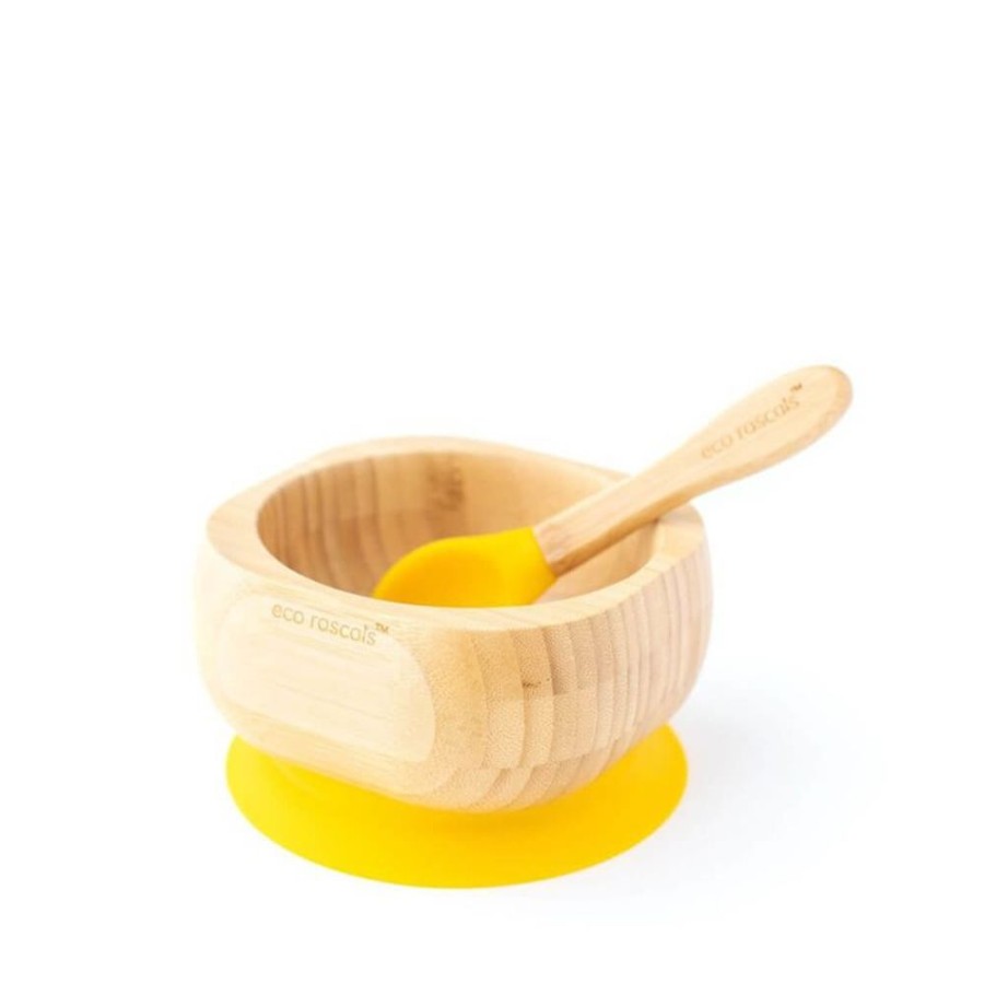 Feeding & Safety Eco Rascals | Bamboo Suction Bowl And Spoon Set - Yellow