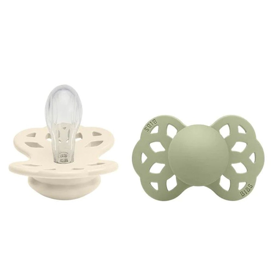 Feeding & Safety BIBS | Silicone Infinity Symmetrical Soother 2Pk Ivory/Sage