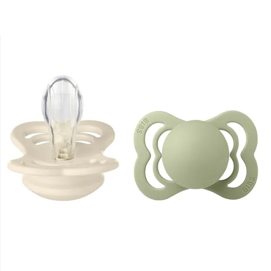 Feeding & Safety BIBS | Silicone Supreme Symmetrical Soother 2Pk Ivory/Sage